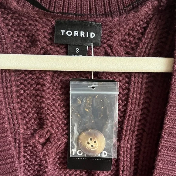 NWT Torrid Burgundy Purple Cable Knit Longline Boyfriend V-Neck Cardigan Sz 3 - Picture 4 of 14